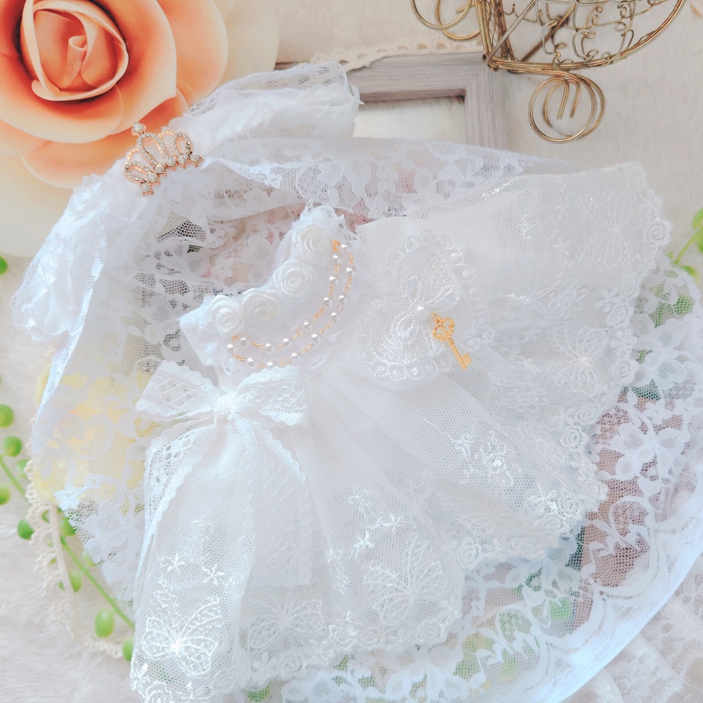 №B04-08 ティアラ ロングヴェール ウェディング ロングチュール ドレス 16cm ぬい服