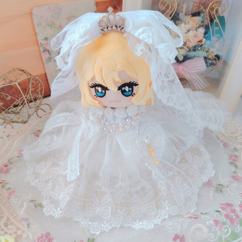 №B04-08 ティアラ ロングヴェール ウェディング ロングチュール ドレス 16cm ぬい服