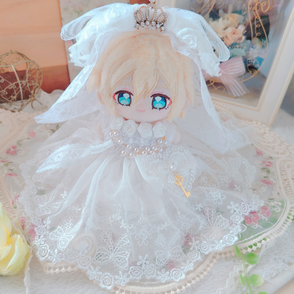 №B04-08 ティアラ ロングヴェール ウェディング ロングチュール ドレス 16cm ぬい服