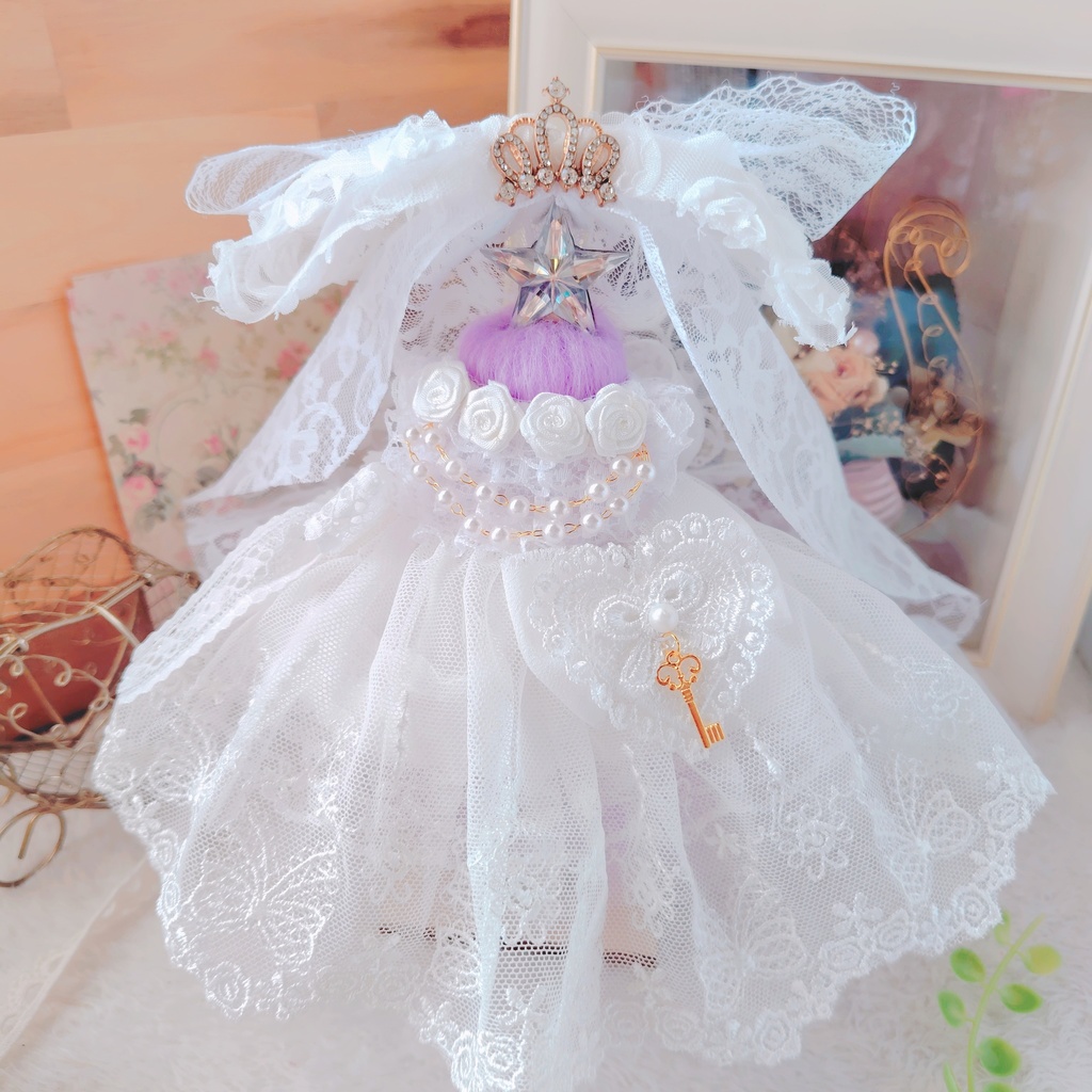 №B04-08 ティアラ ロングヴェール ウェディング ロングチュール ドレス 16cm ぬい服