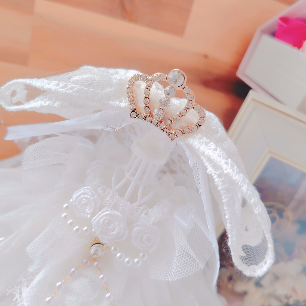 №B005-10 ティアラ ロングヴェール パールチェーン ウェディング ドレス