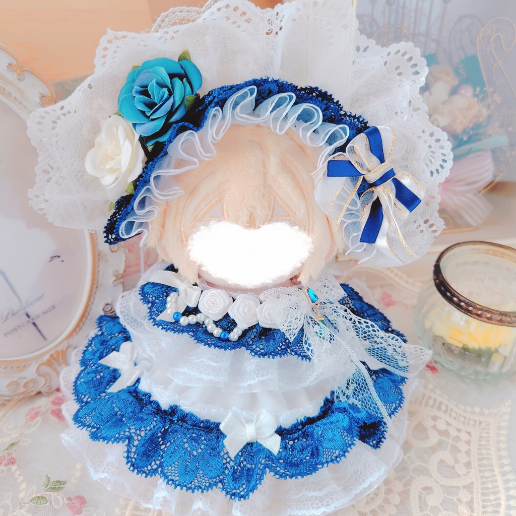 №B05-12 ハーフボンネット　ダークブルー　ドレス　いつぬい　ぬい服