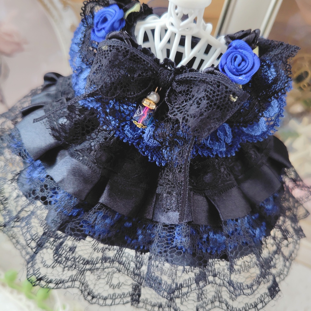 №B06-16 ダークブルー リボン ドレス いつぬい ぬい服