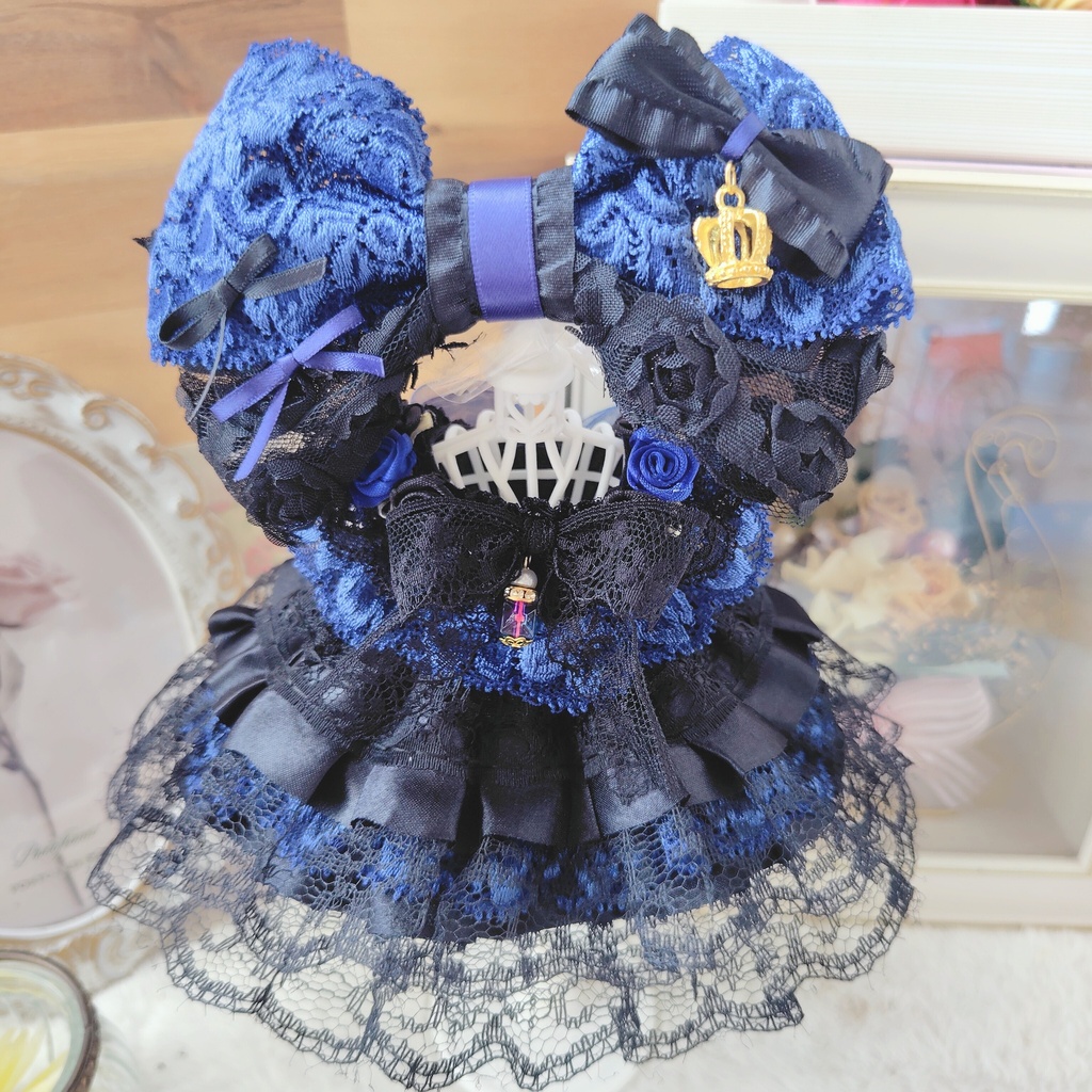 №B06-16 ダークブルー リボン ドレス いつぬい ぬい服