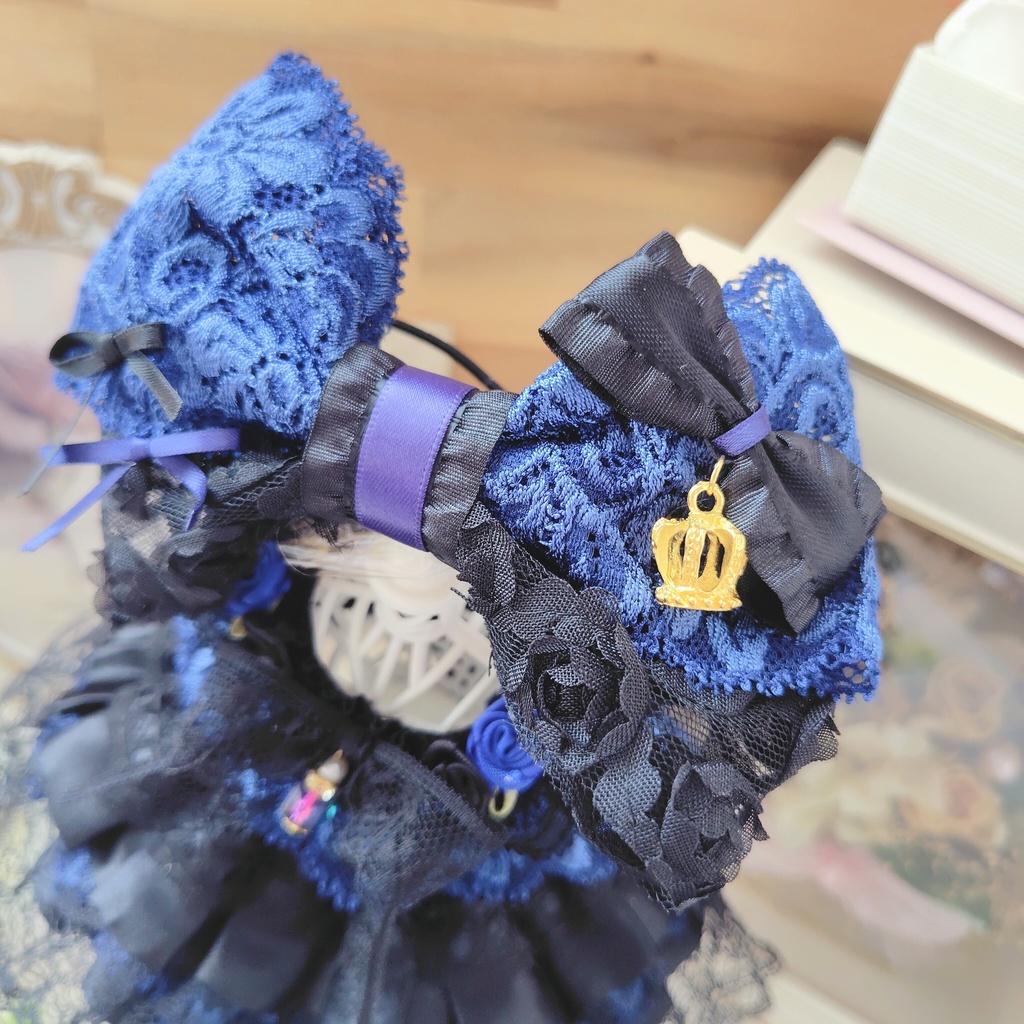 №B06-16 ダークブルー リボン ドレス いつぬい ぬい服
