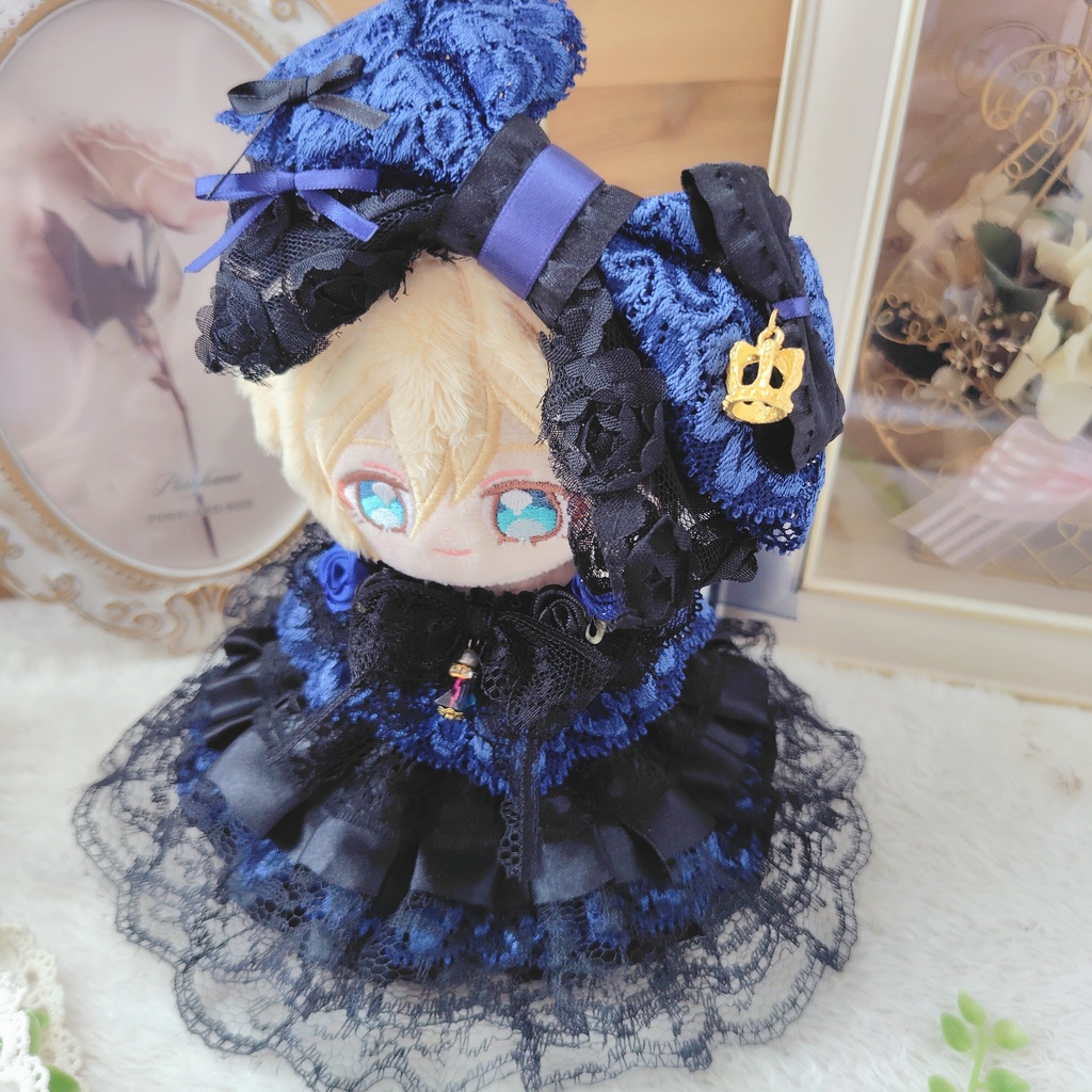 №B06-16 ダークブルー リボン ドレス いつぬい ぬい服