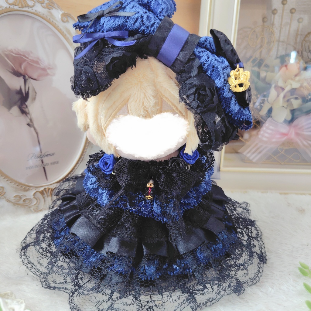 №B06-16 ダークブルー リボン ドレス いつぬい ぬい服