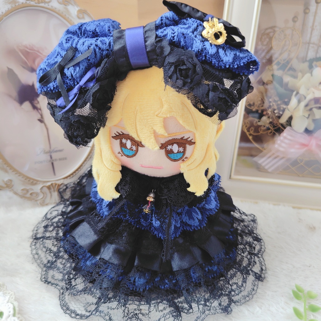 №B06-16 ダークブルー リボン ドレス いつぬい ぬい服
