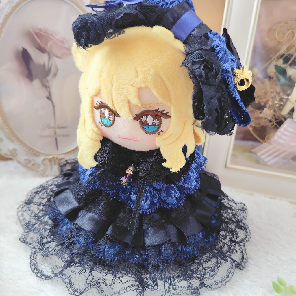 №B06-16 ダークブルー リボン ドレス いつぬい ぬい服