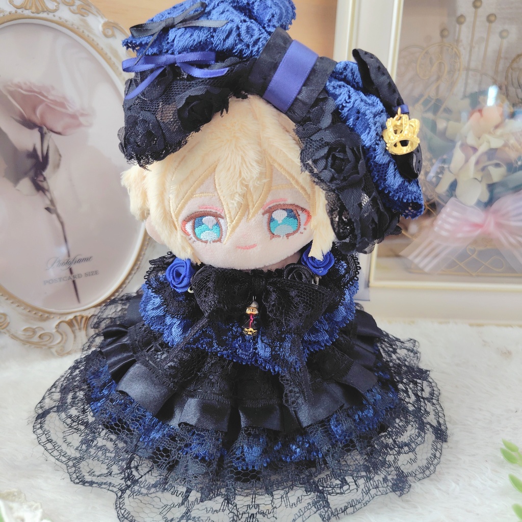 №B06-16 ダークブルー リボン ドレス いつぬい ぬい服
