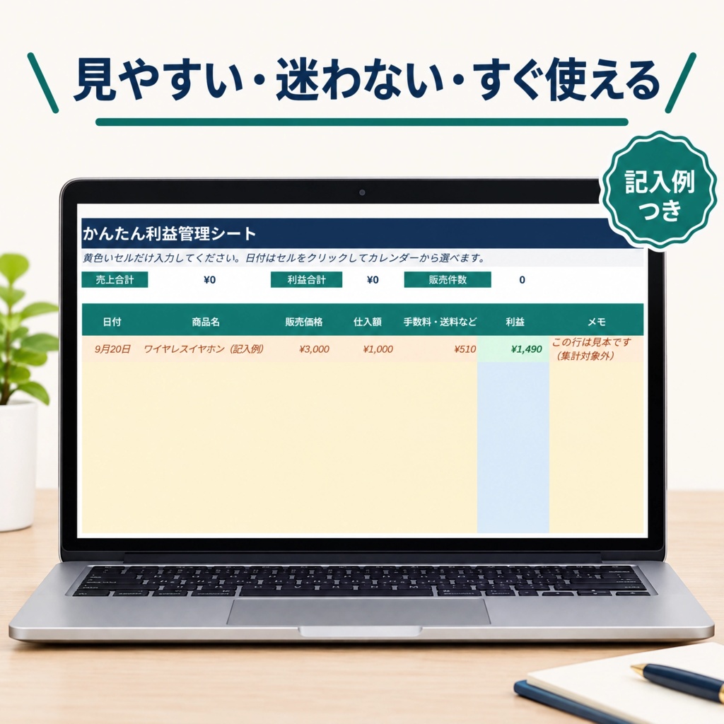 初心者向け かんたん利益管理シート｜自動計算つき