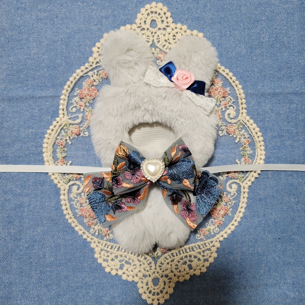 刺繍リボン🎀うさぎさん ブルー×ピンク💙💗