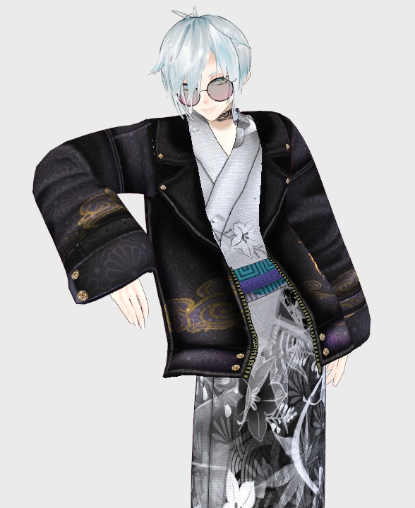 【vroidテクスチャ】和風ライダース+男性着物+羽織+足袋セット カスタムアイテム化