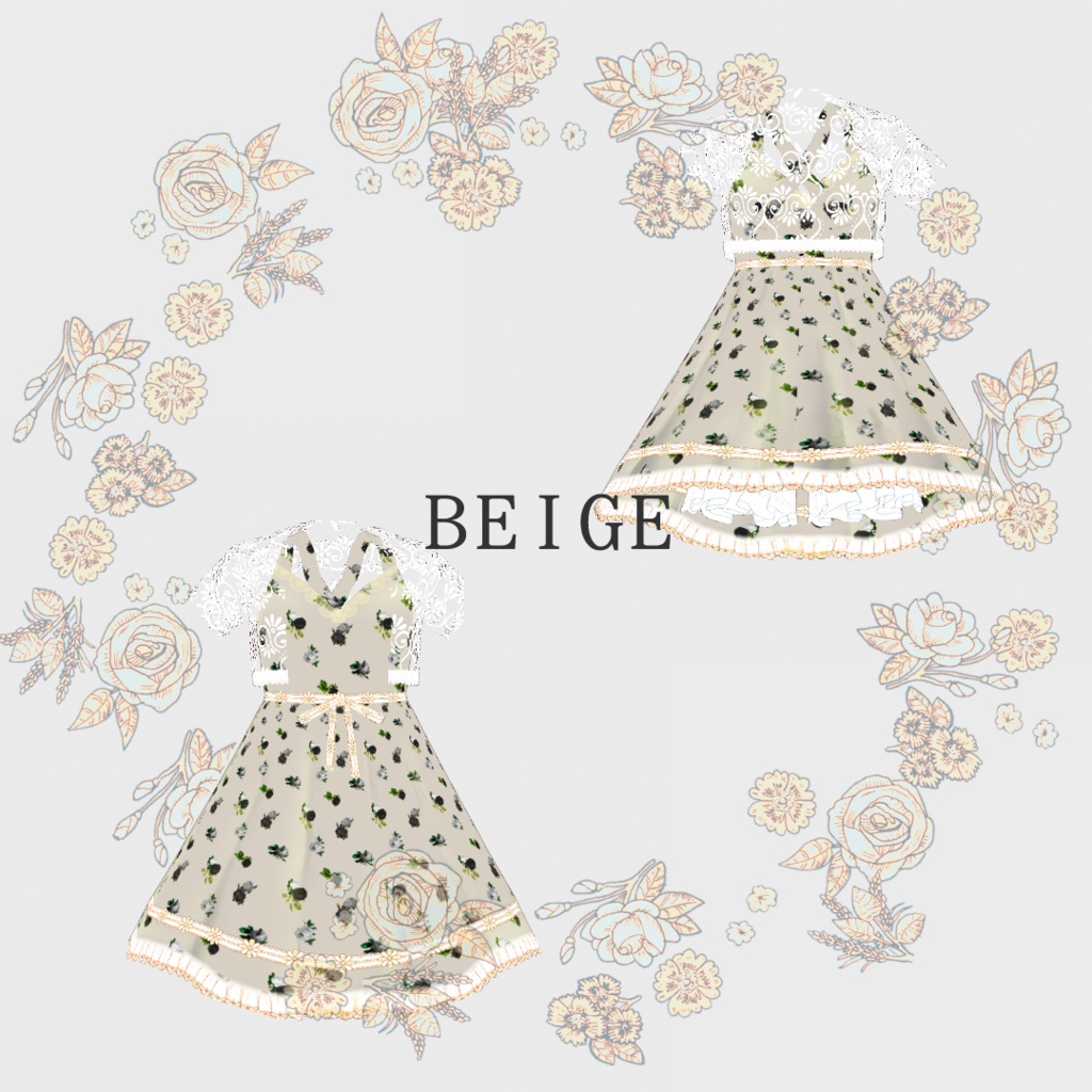 【Vroidテクスチャ】summer🌻レースワンピ【白レース5色】【黒レース5色】