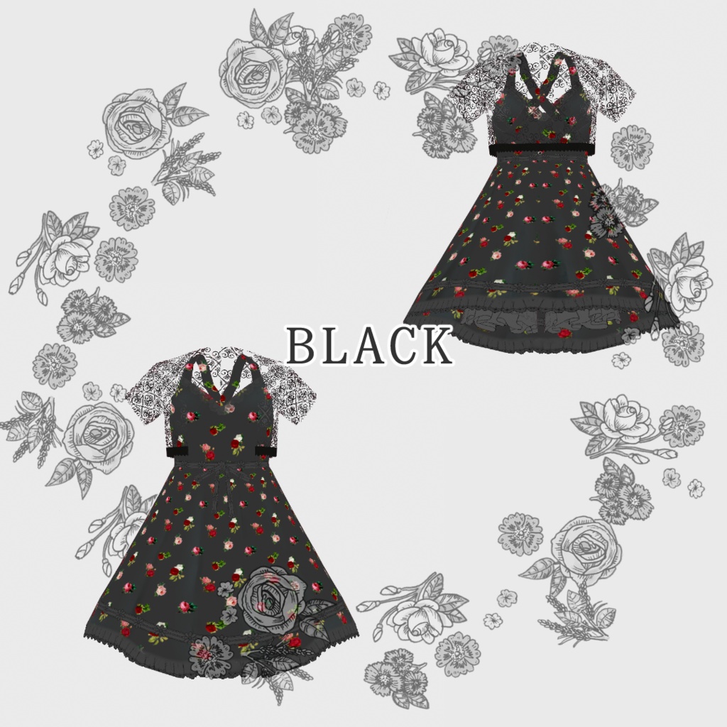 【Vroidテクスチャ】summer🌻レースワンピ【白レース5色】【黒レース5色】