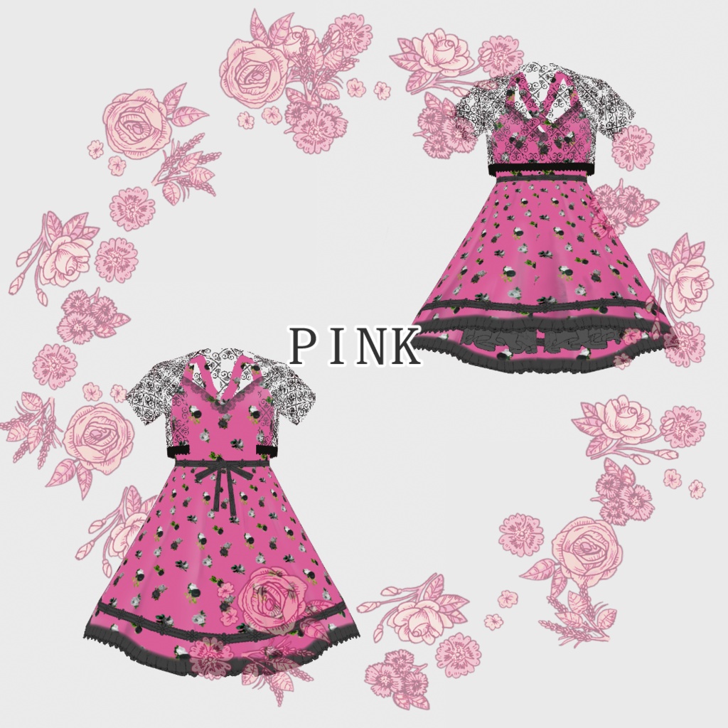 【Vroidテクスチャ】summer🌻レースワンピ【白レース5色】【黒レース5色】