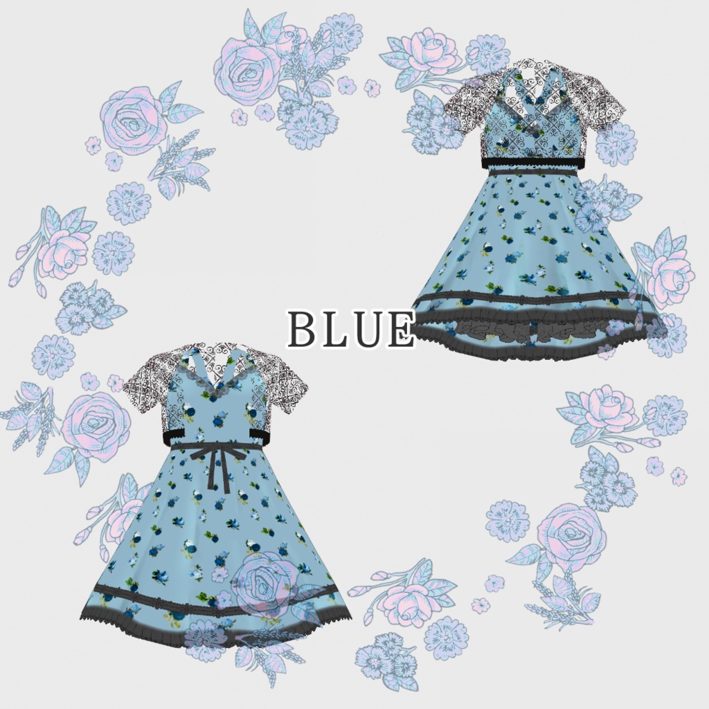 【Vroidテクスチャ】summer🌻レースワンピ【白レース5色】【黒レース5色】