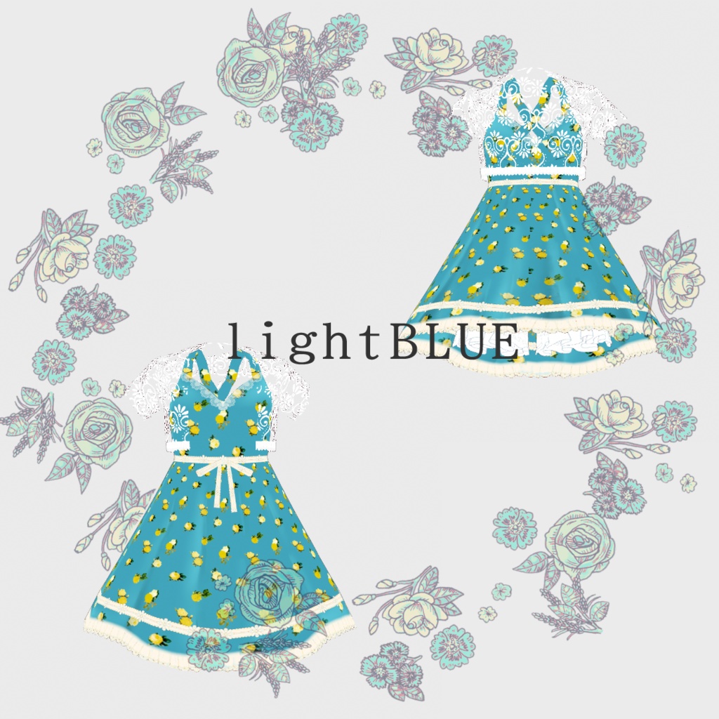 【Vroidテクスチャ】summer🌻レースワンピ【白レース5色】【黒レース5色】