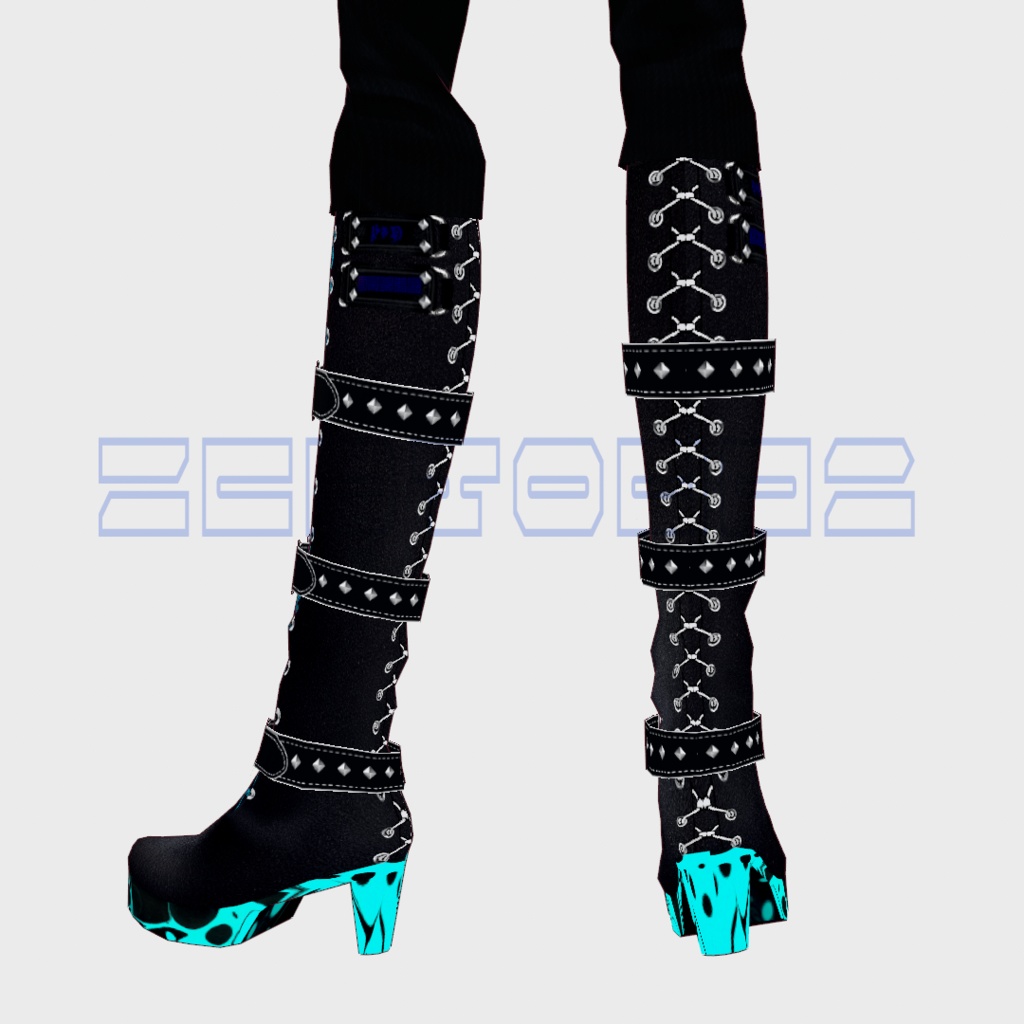 【vroidテクスチャ】punk&rockロングブーツ❤!青追加!FREE DL