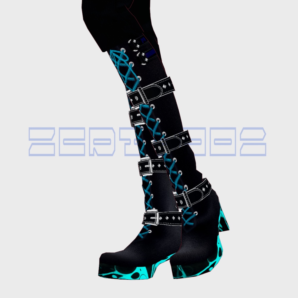 【vroidテクスチャ】punk&rockロングブーツ❤!青追加!FREE DL