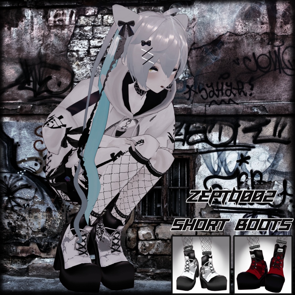 【Vroidテクスチャ】ZEPTO002short boots white/red