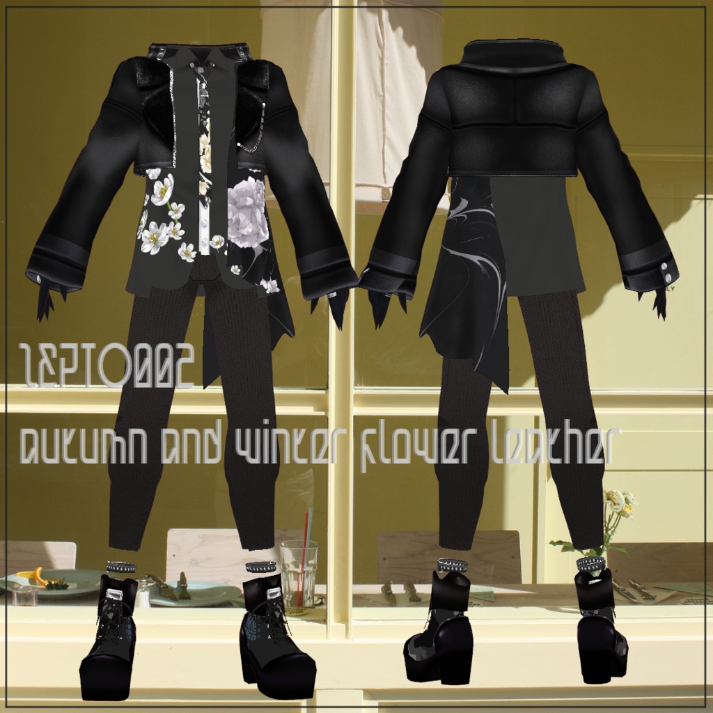 【Vroidテクスチャ】ZEPTO002秋冬メンズ服leather&flower set white/black