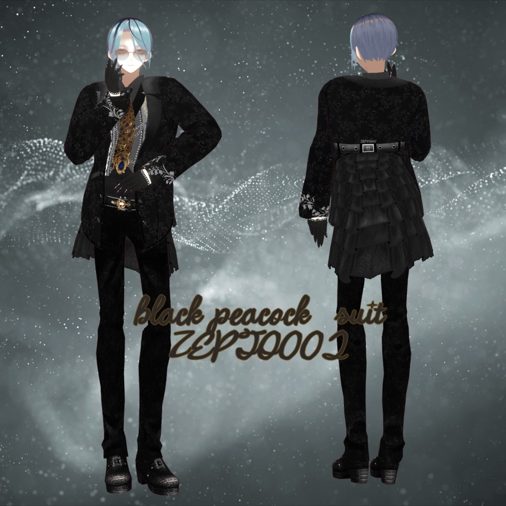 【Vroidテクスチャ】black peacock suit SET/ZEPTO002
