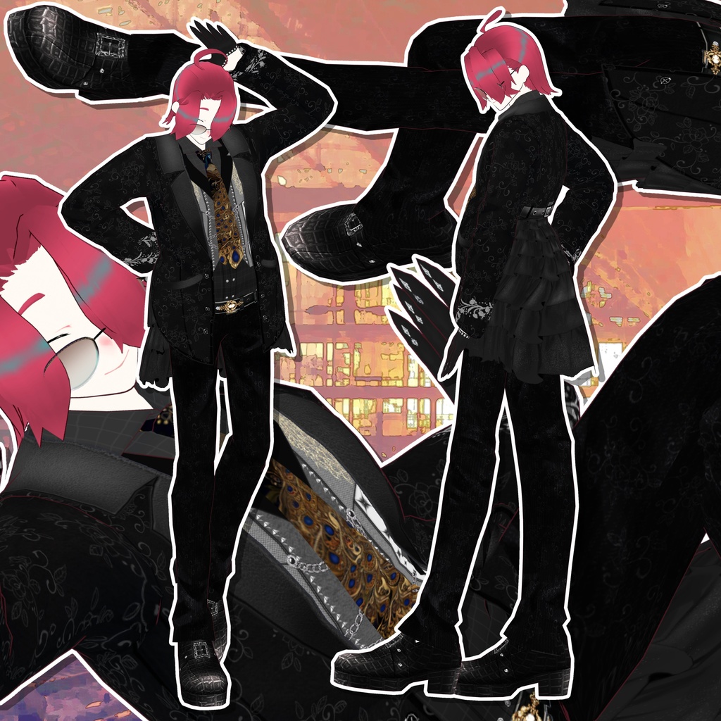 【Vroidテクスチャ】black peacock suit SET/ZEPTO002