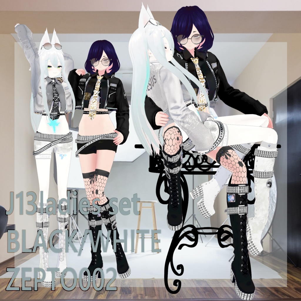 【Vroid texture】J13rock style/WHITE/BLACK/ZEPTO002