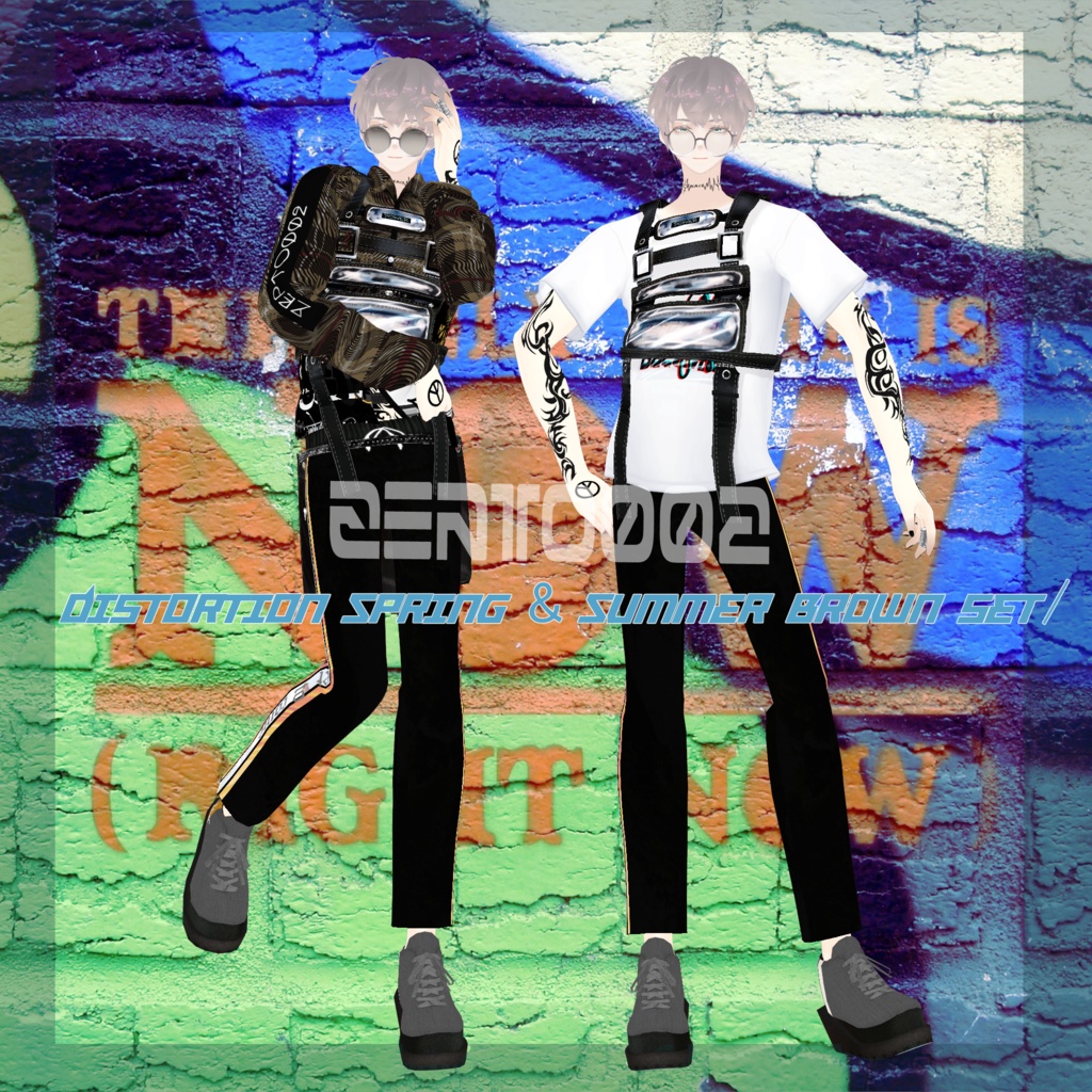 【Vroidテクスチャ】Distortion Spring & Summer purple/brown men clothes/set/ZEPTO002