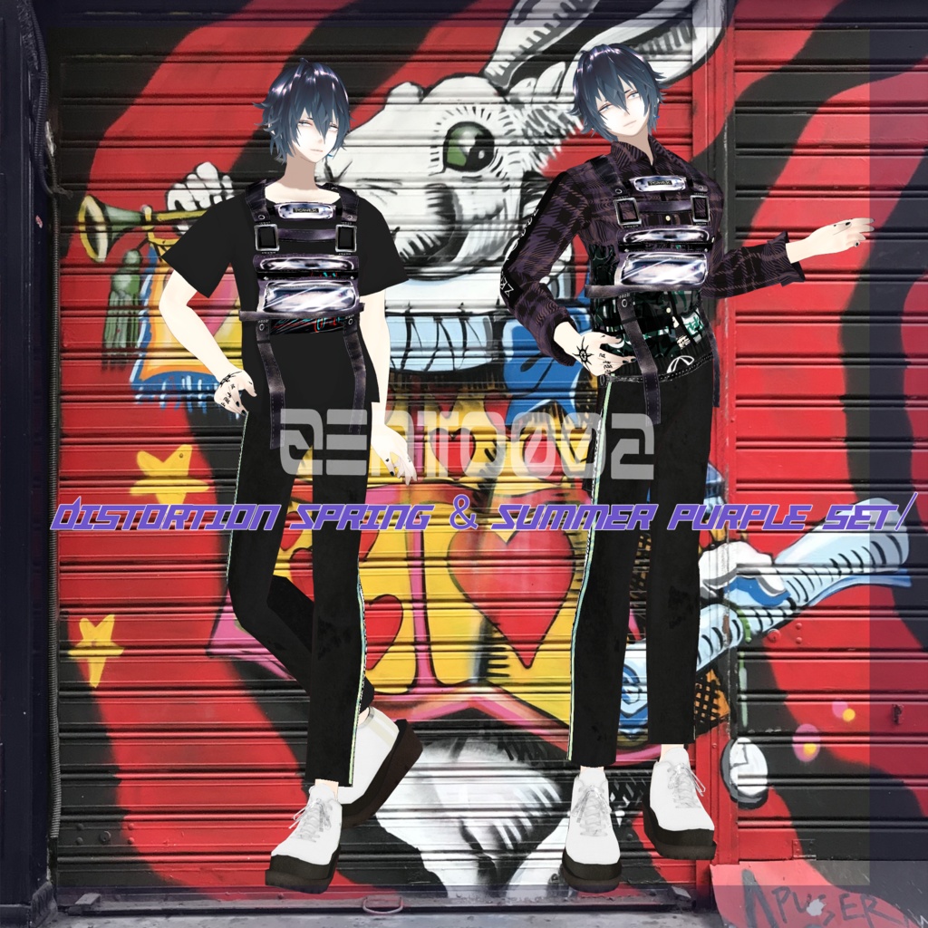 【Vroidテクスチャ】Distortion Spring & Summer purple/brown men clothes/set/ZEPTO002