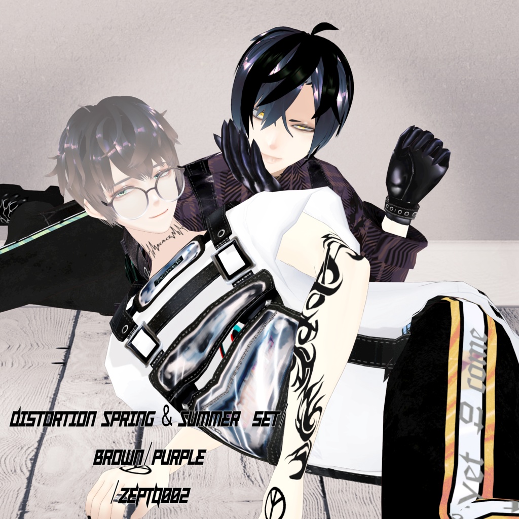 【Vroidテクスチャ】Distortion Spring & Summer purple/brown men clothes/set/ZEPTO002