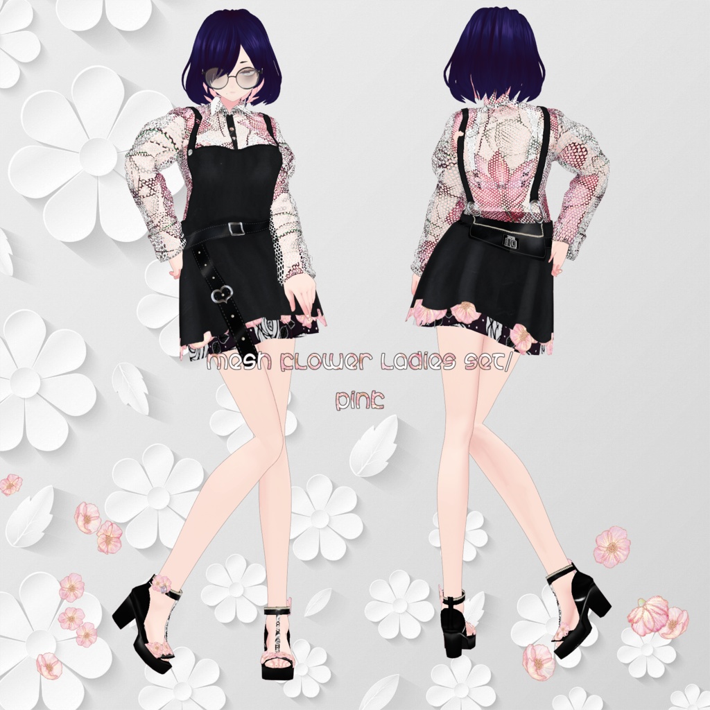 【Vroidテクスチャ】mesh flower ladies set/yellow/lightblue/pink/ZEPTO002