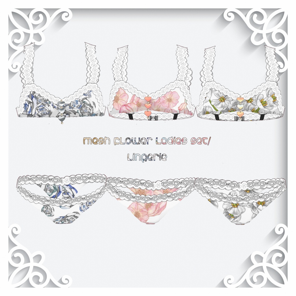 【Vroidテクスチャ】mesh flower ladies set/yellow/lightblue/pink/ZEPTO002
