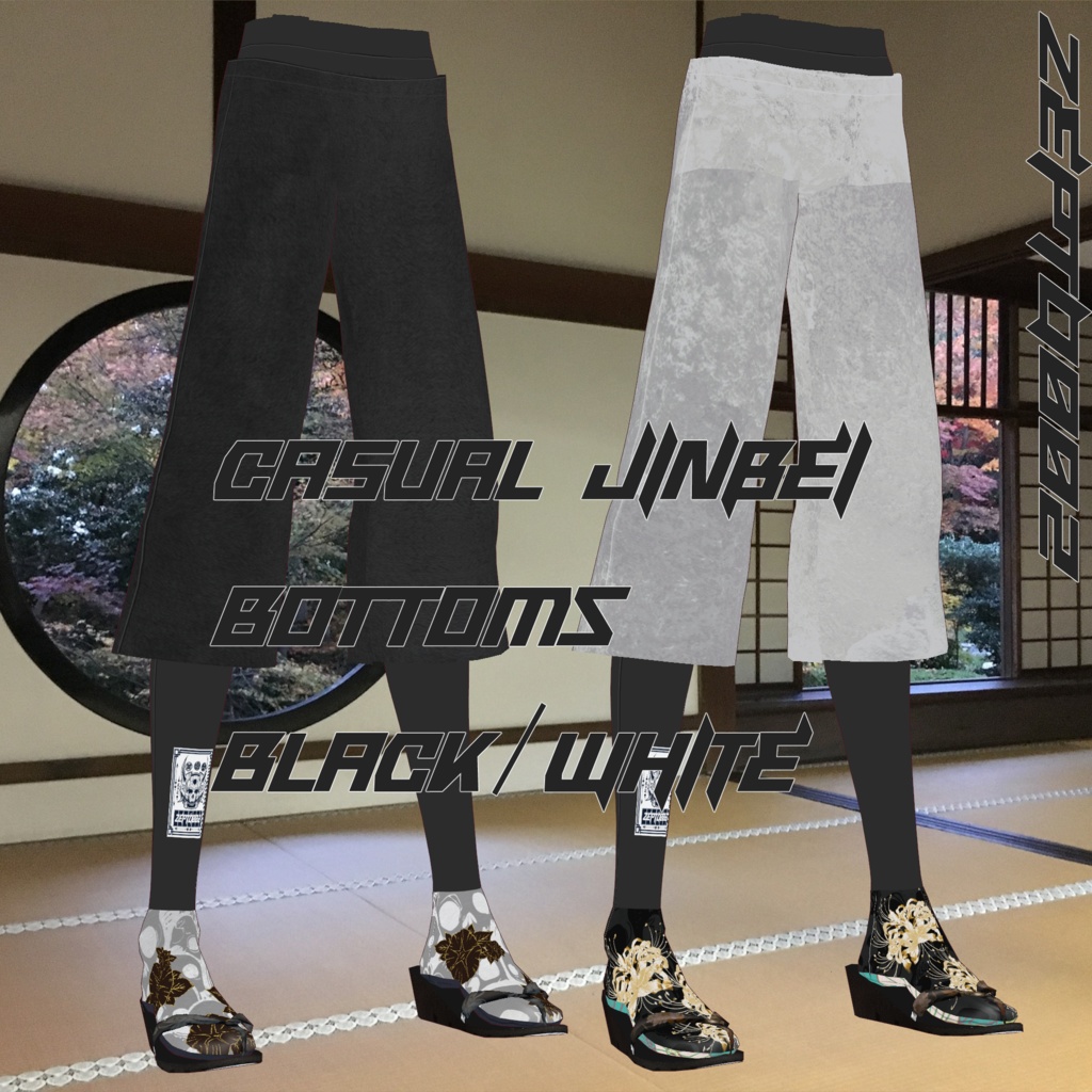 【Vroidテクスチャ】men's casual jinbei/WHITE/BLACK カジュアル甚平/白/黒/ZEPTO002