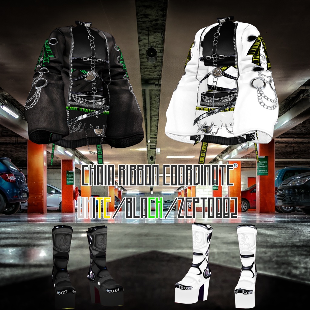 【Vroid texture】chain ribbon COORDINATE/WHITE/BLACK/ZEPTO002