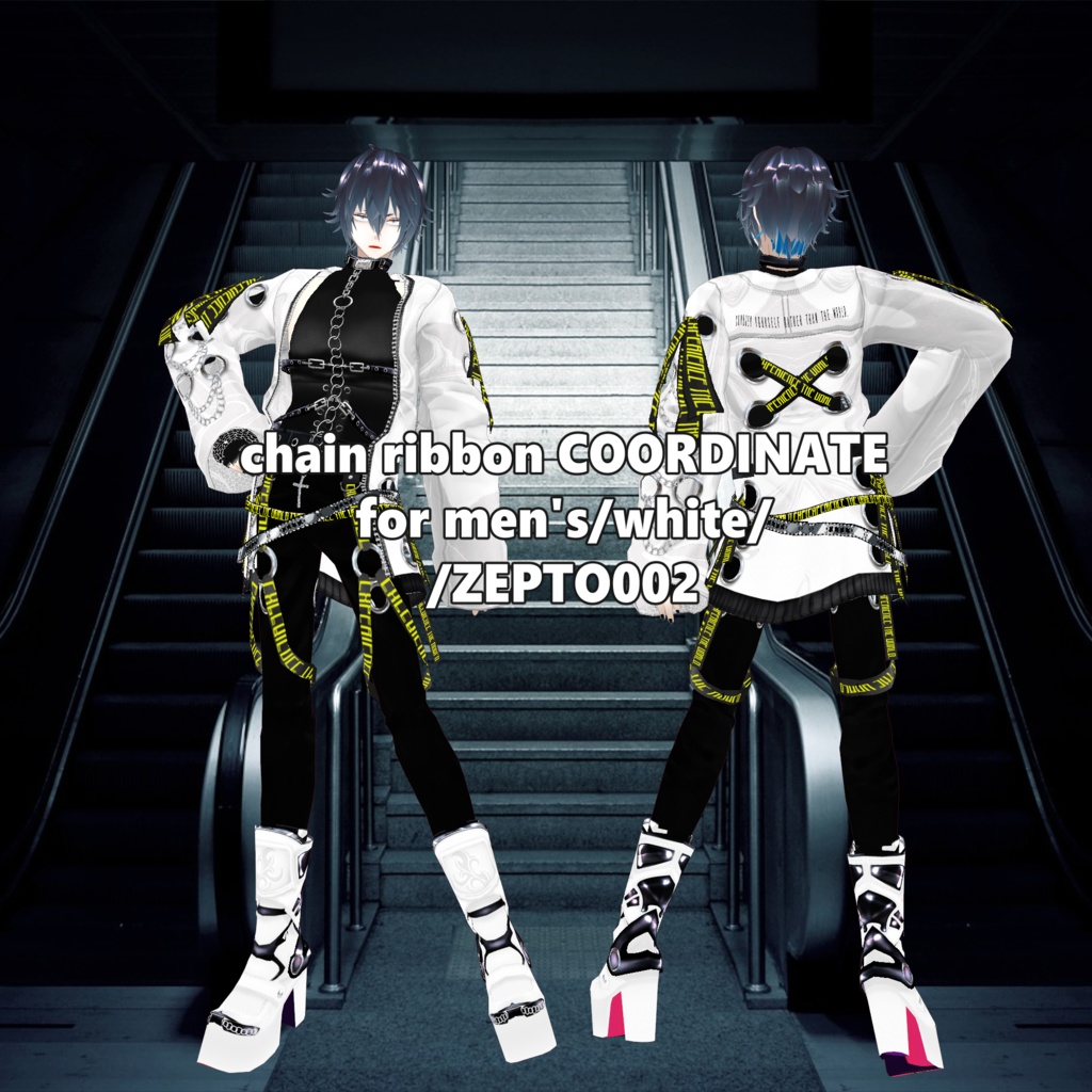 【Vroid texture】chain ribbon COORDINATE for men,s/WHITE/BLACK/ZEPTO002