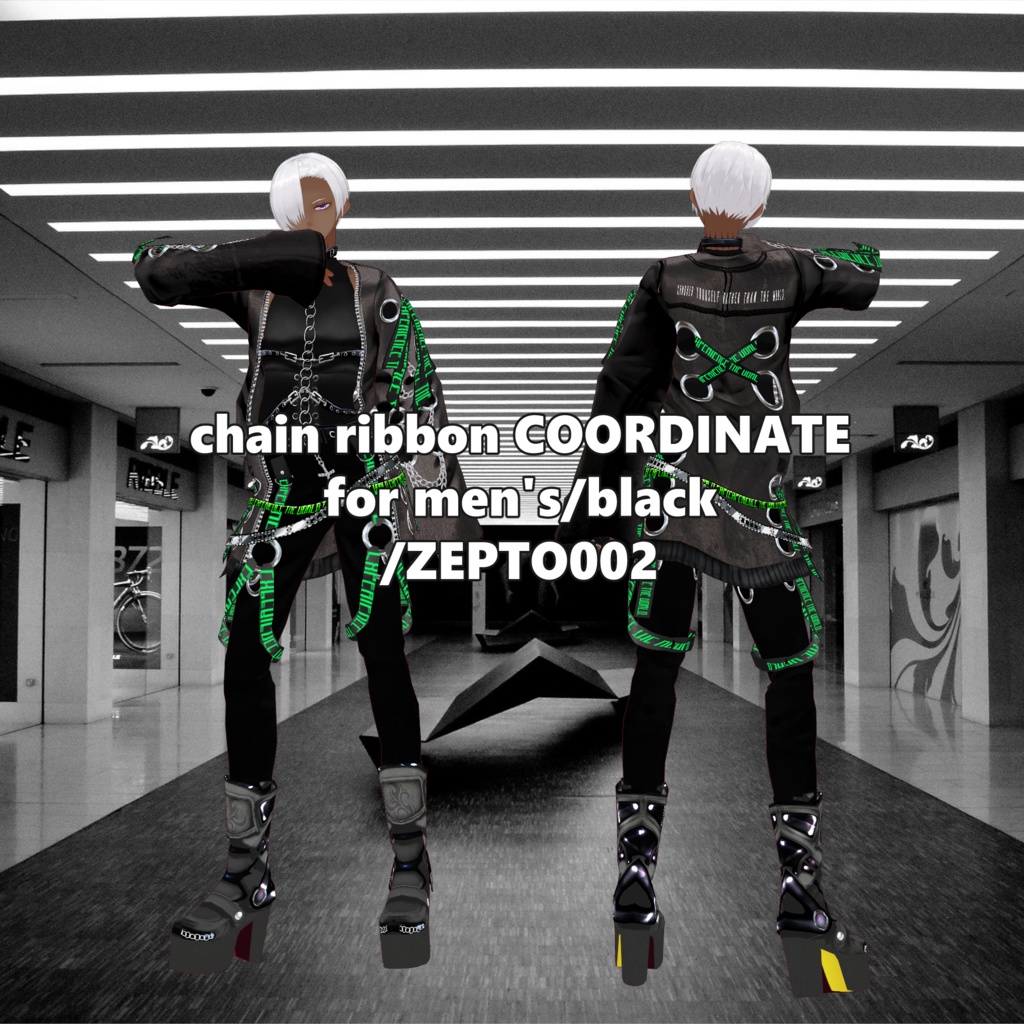 【Vroid texture】chain ribbon COORDINATE for men,s/WHITE/BLACK/ZEPTO002