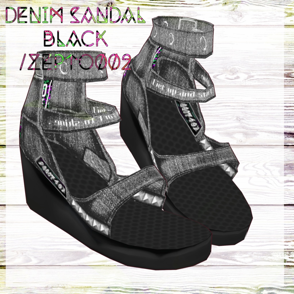 denim sandal/BLACK&WHITE/ZEPTO002