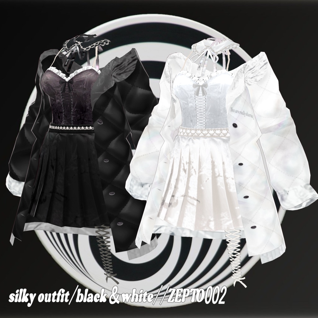 【VRoid texture】silky outfit/black&white/pastelpink&celeste/ZEPTO002