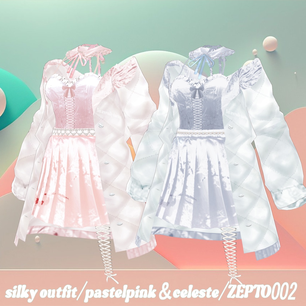 【VRoid texture】silky outfit/black&white/pastelpink&celeste/ZEPTO002