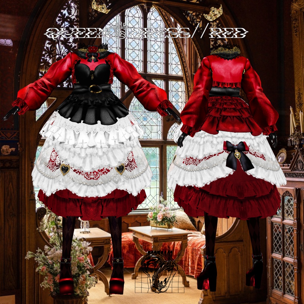 【VRoid texture】QUEEN♕DRESS/brilliant red&midnight blue set/ZEPTO002