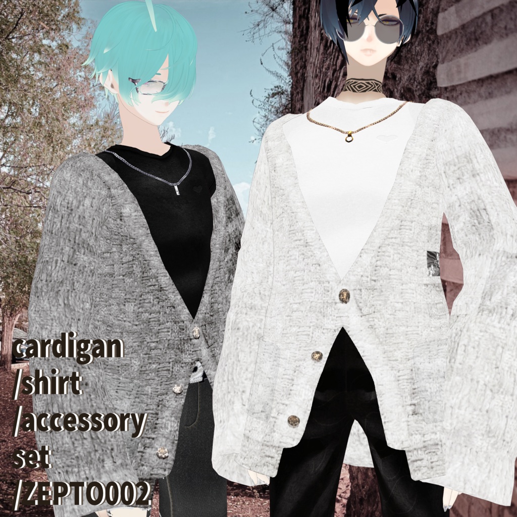 【VRoid texture】cardigan set/3color+shirt2color+necklace/ZEPTO002