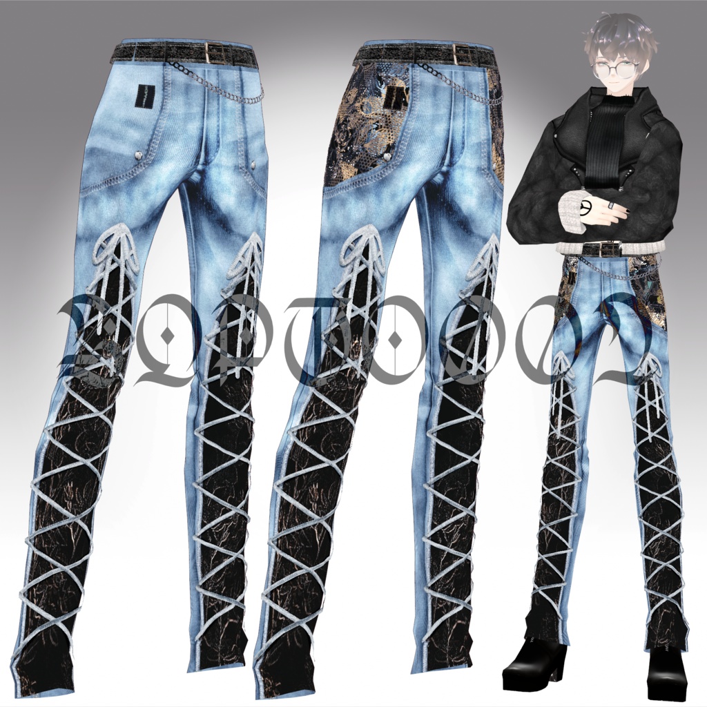 【VRoid texture】lace up bottoms COORDINATE//ZEPTO002/3color&3pattern+jacket