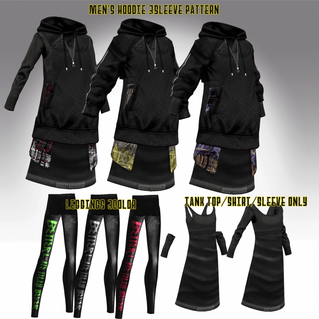 【VRoid texture】Men's Hoodie Cordage Set/BLACK+WHITE/ZEPTO002