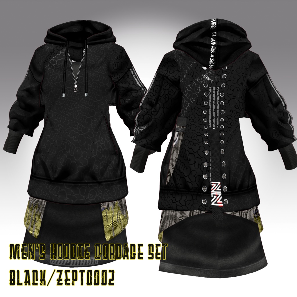 【VRoid texture】Men's Hoodie Cordage Set/BLACK+WHITE/ZEPTO002