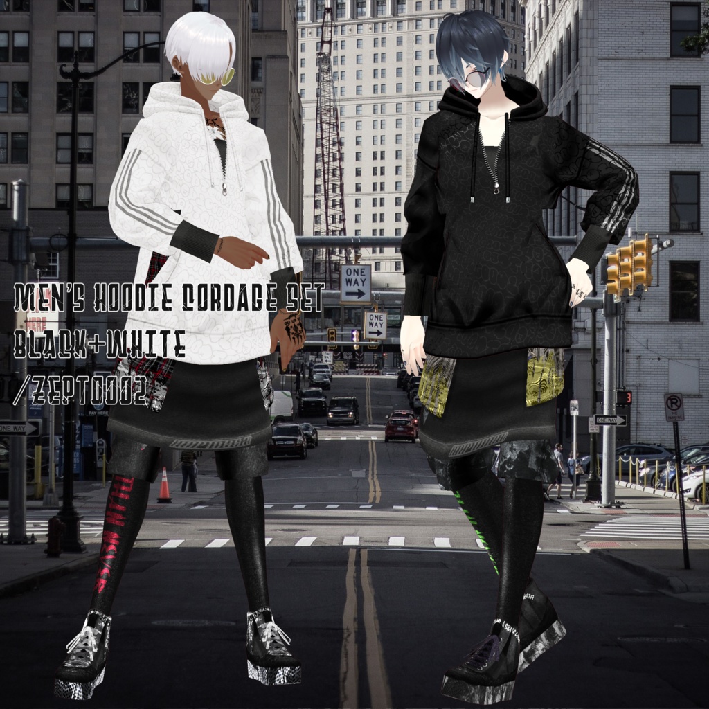 【VRoid texture】Men's Hoodie Cordage Set/BLACK+WHITE/ZEPTO002