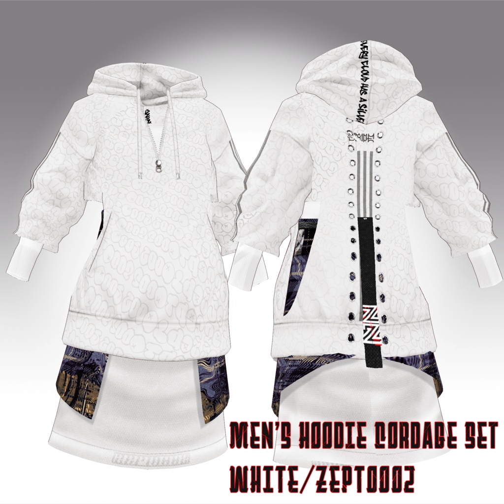 【VRoid texture】Men's Hoodie Cordage Set/BLACK+WHITE/ZEPTO002