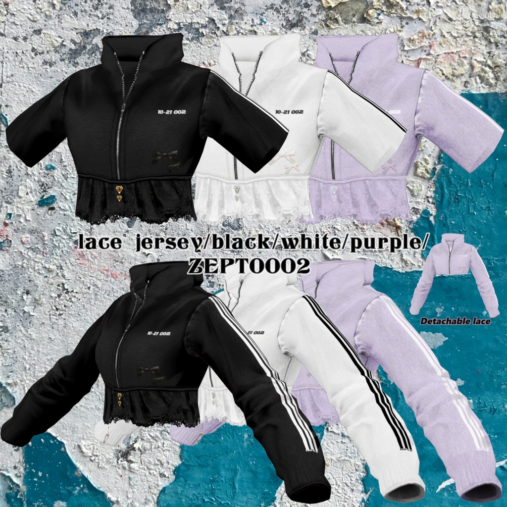 【VRoid texture】lace jersey/black&white&purple/ZEPTO002