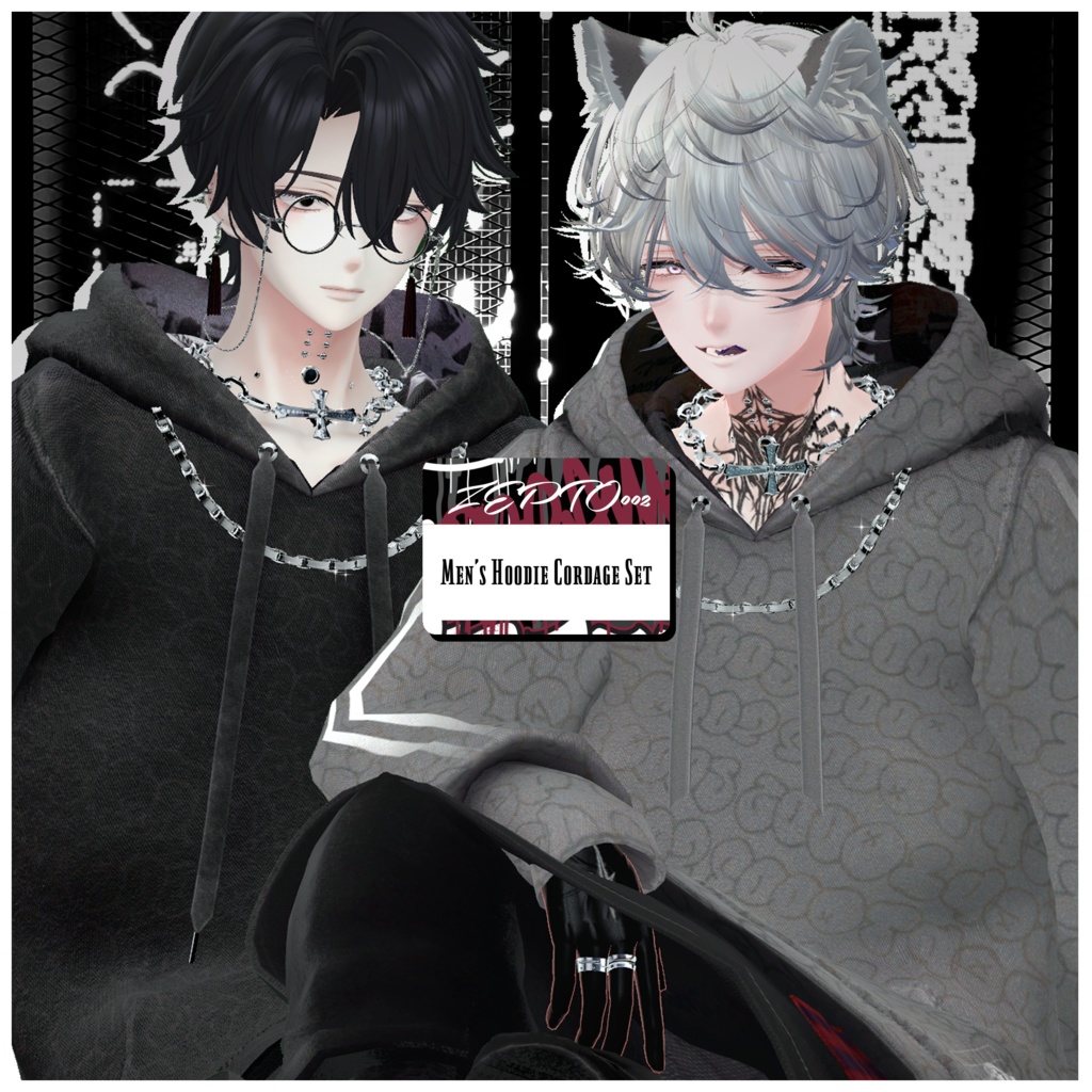 【VRChat】Men's Hoodie Cordage Set/ZEPTO002【5Avatar対応/PB+CO/MA設定済】 